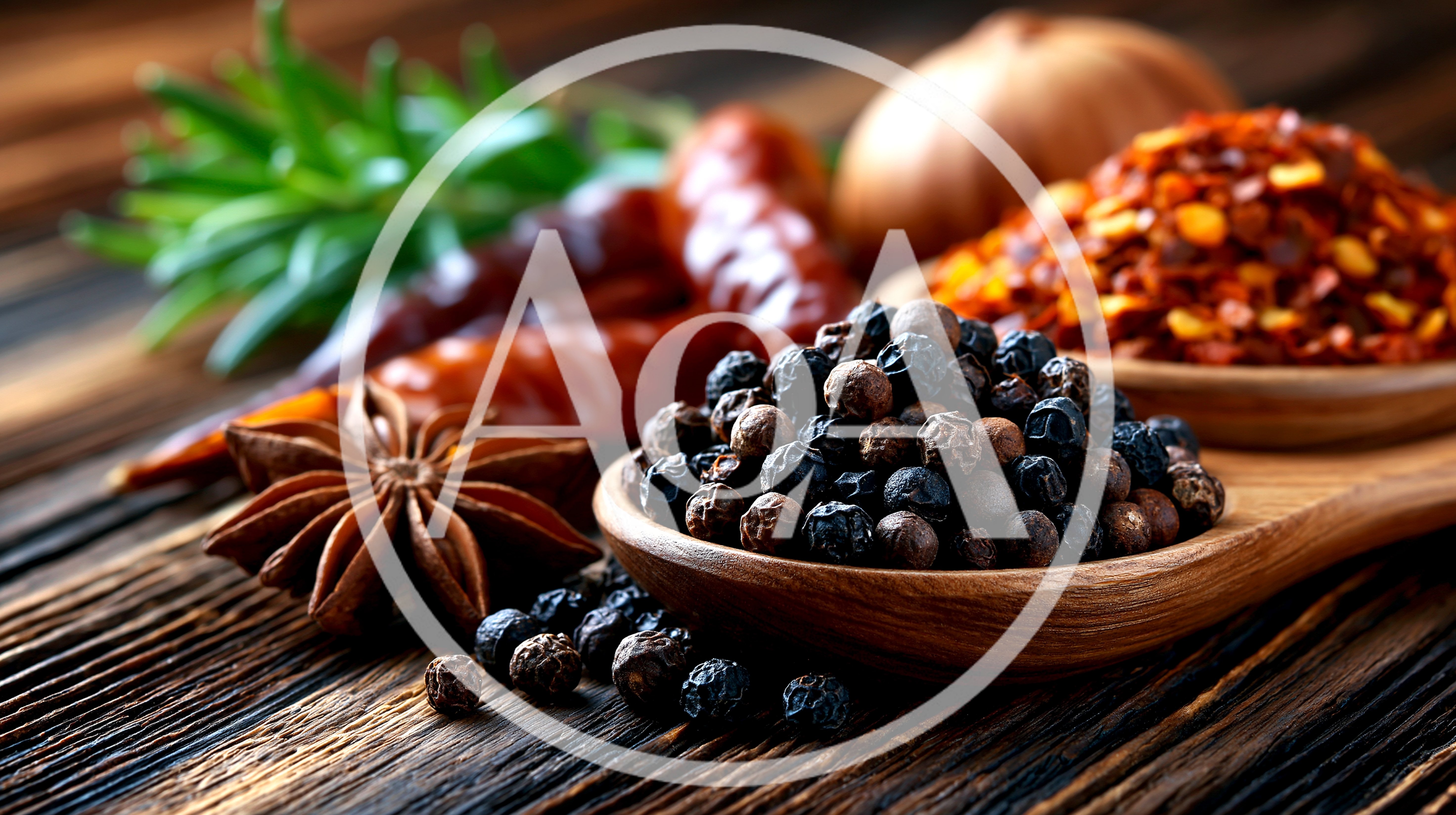 Assorted Spices and Herbs on Rustic Wooden Surface
