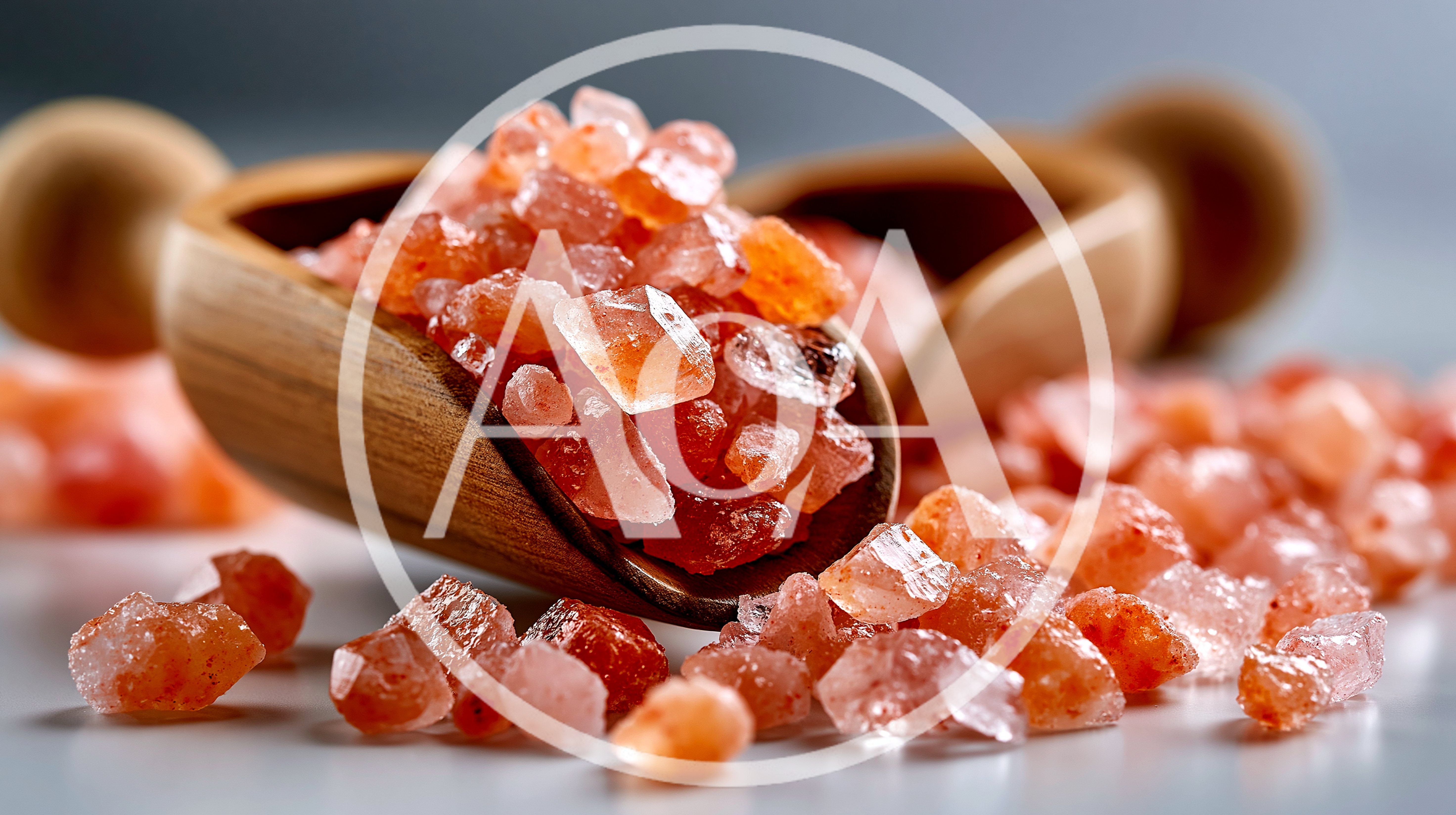 Himalayan Pink Salt Crystals In Wooden Scoops
