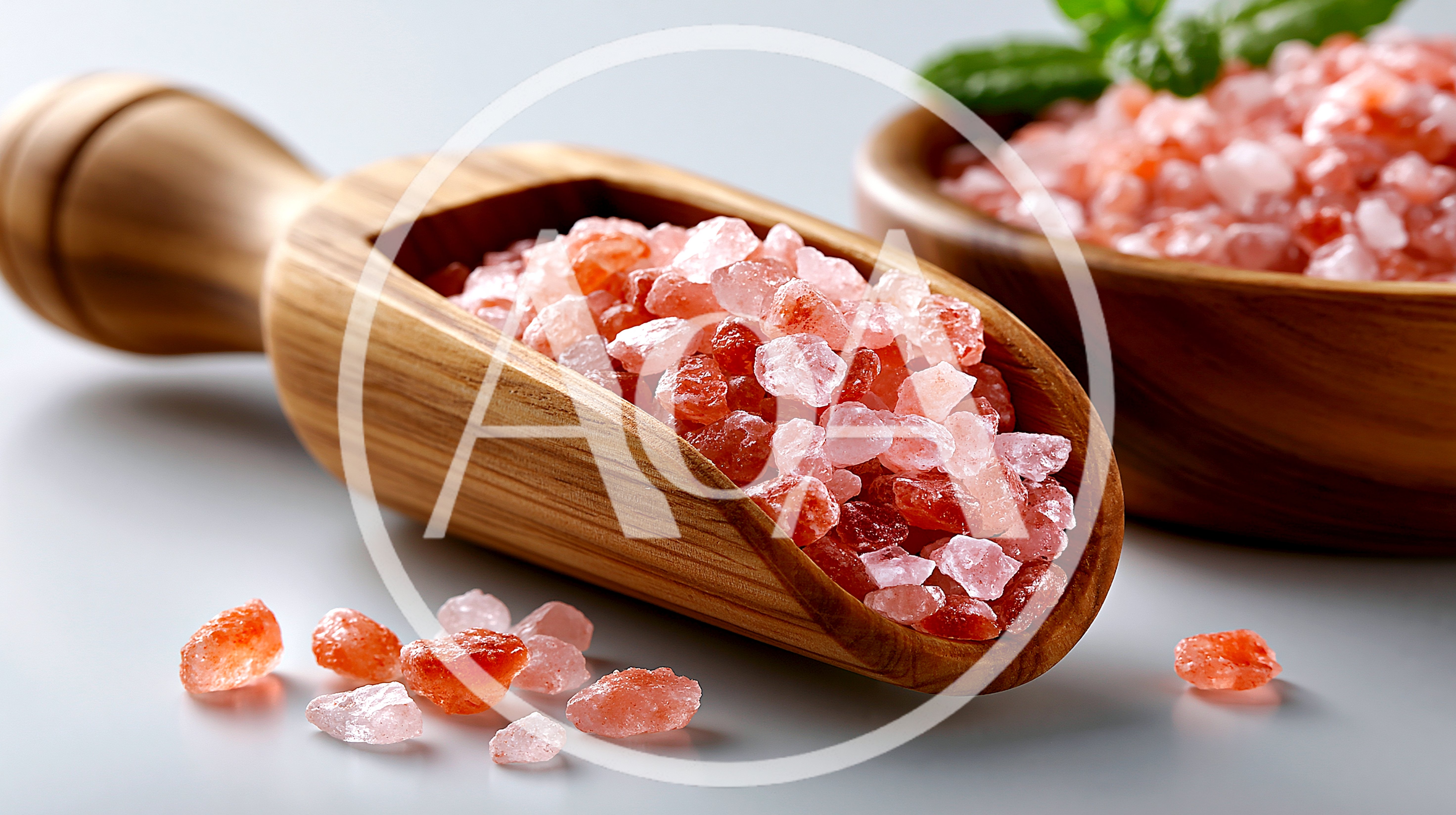 Himalayan Pink Salt Crystals in Wooden Scoop