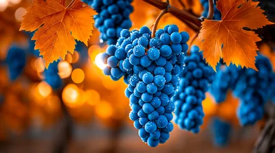 Vibrant Blue Grapes Hanging On A Vine