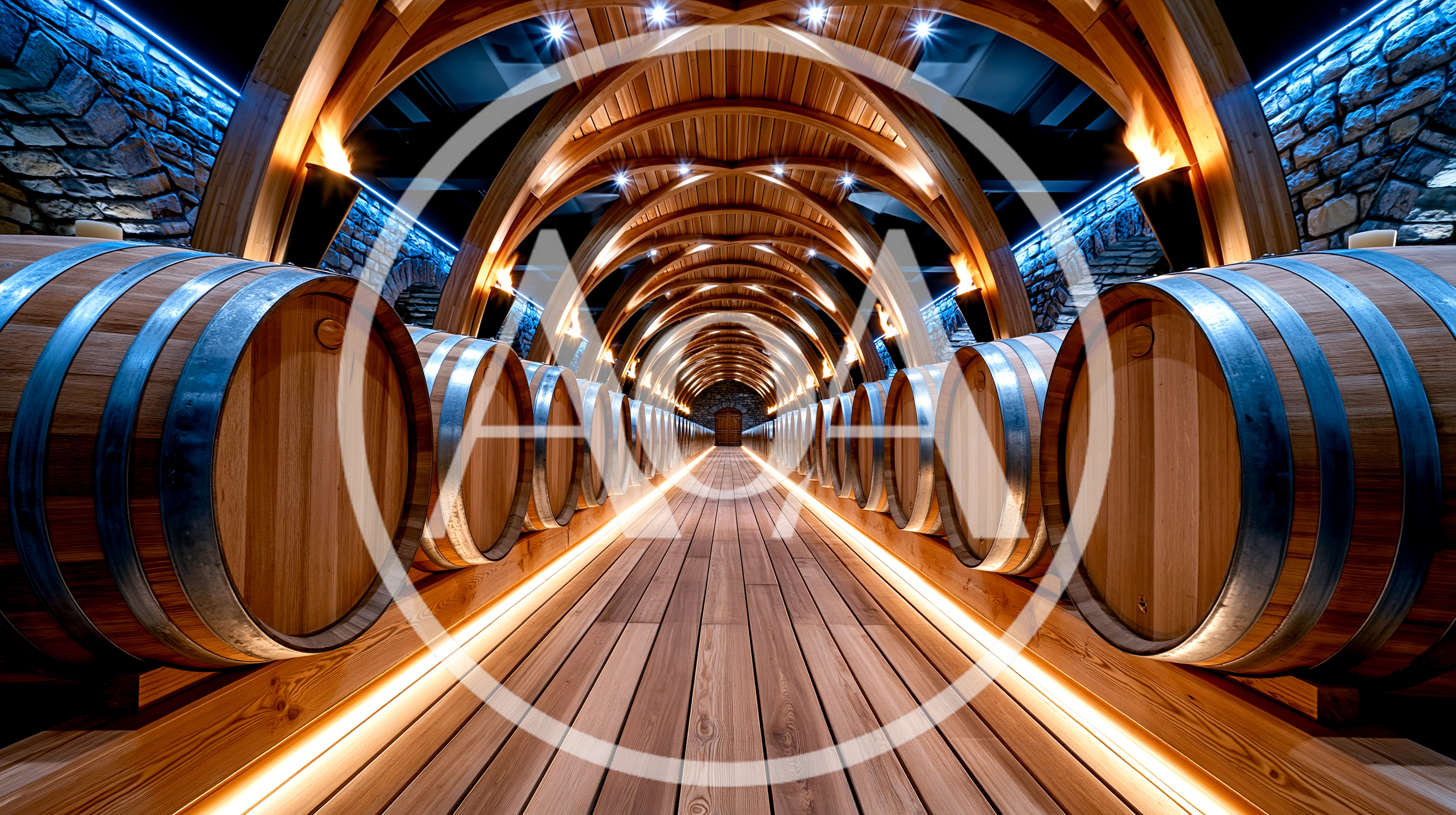 Wine Barrels In A Modern Underground Cellar