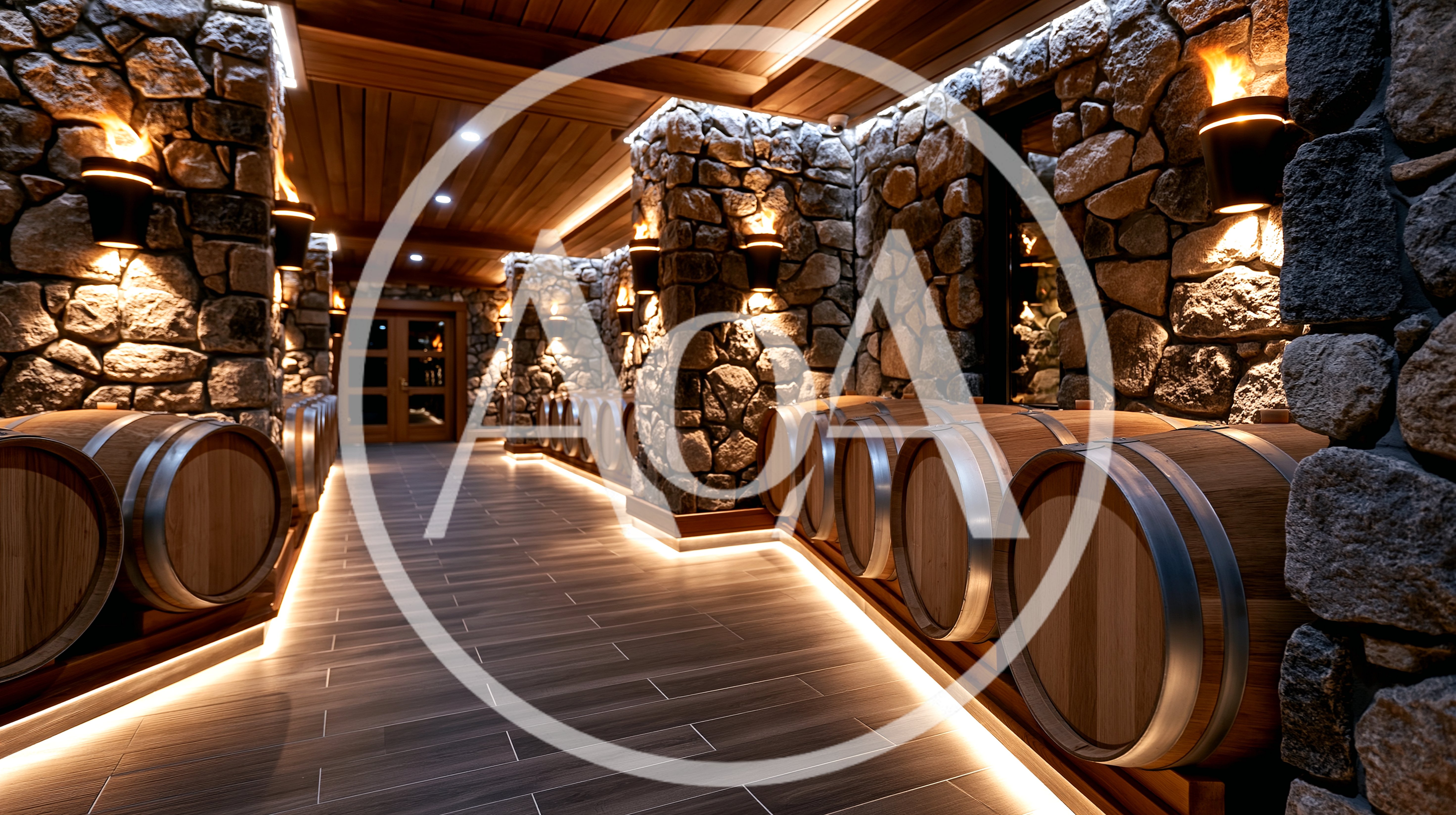 Wine Cellar With Oak Barrels And Stone Walls