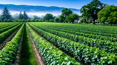 Rows Of Lush Green Grapevines In A Napa Valley Vineyard