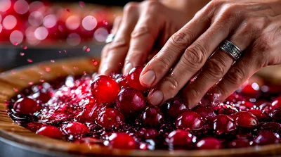 Hands Washing Fresh Red Cranberries In Water