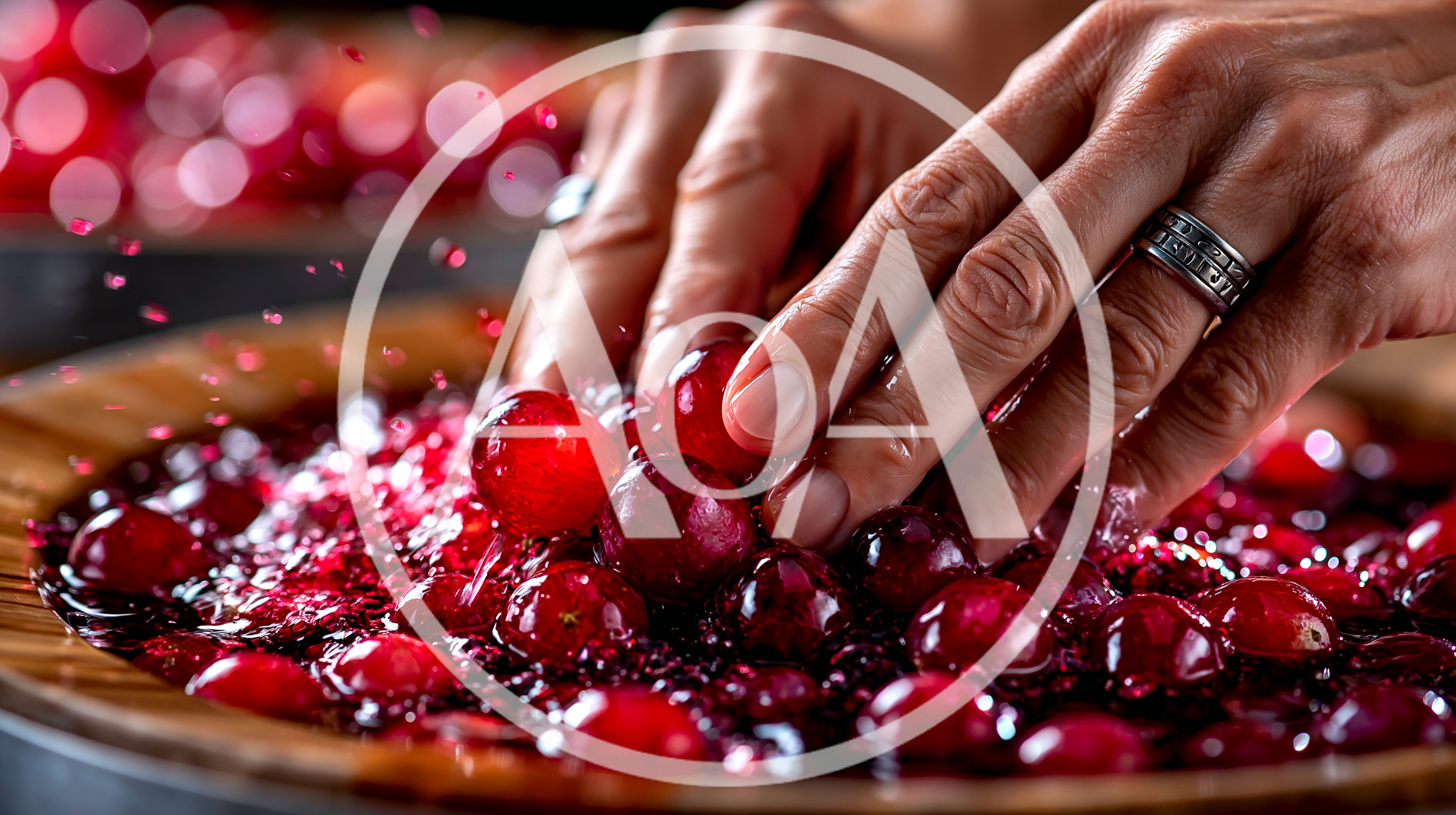Hands Washing Fresh Red Cranberries In Water