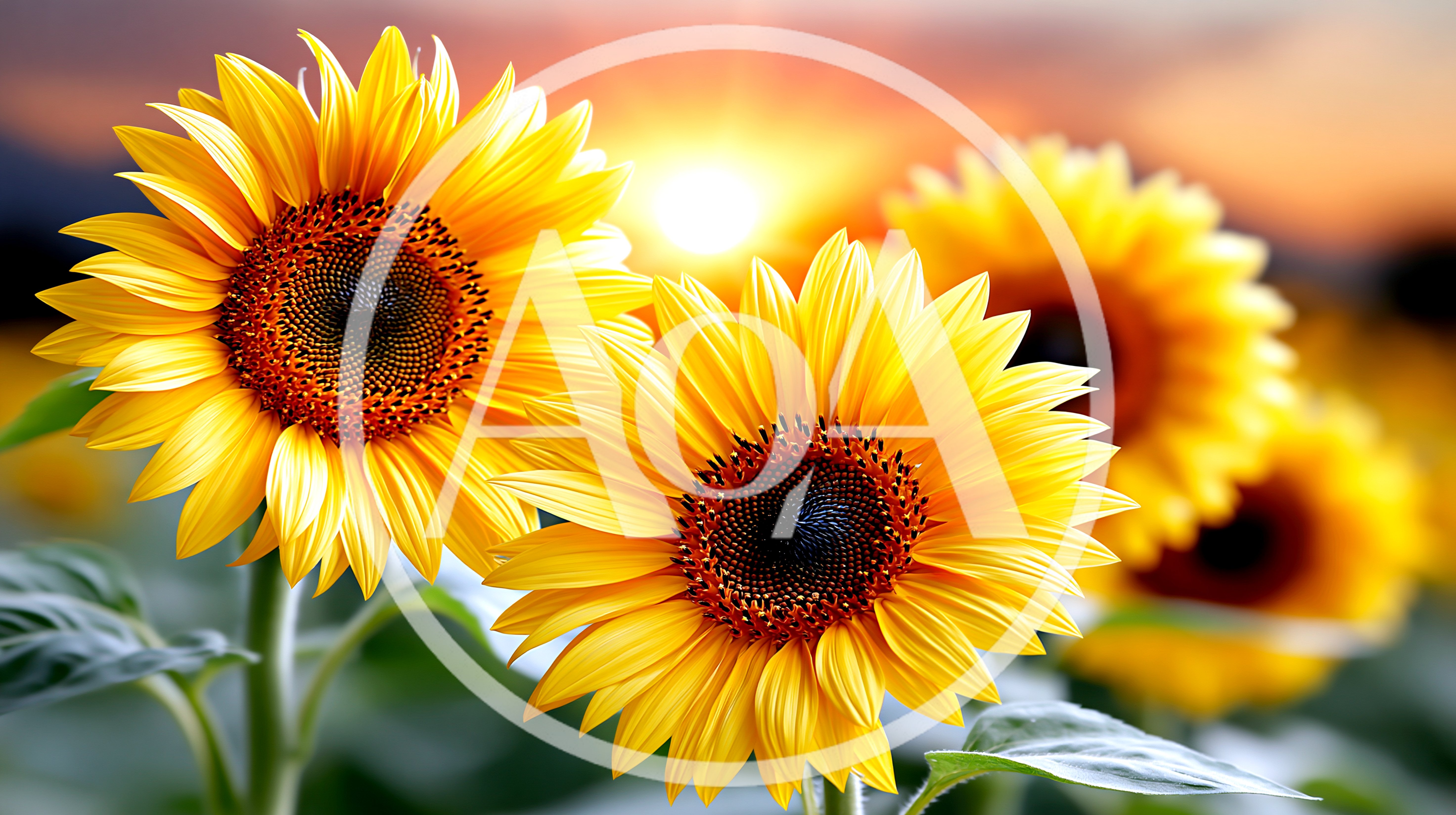 Vibrant Sunflowers Blooming In A Golden Sunset Field