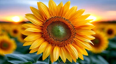 Close Up Of A Vibrant Sunflower In A Field
