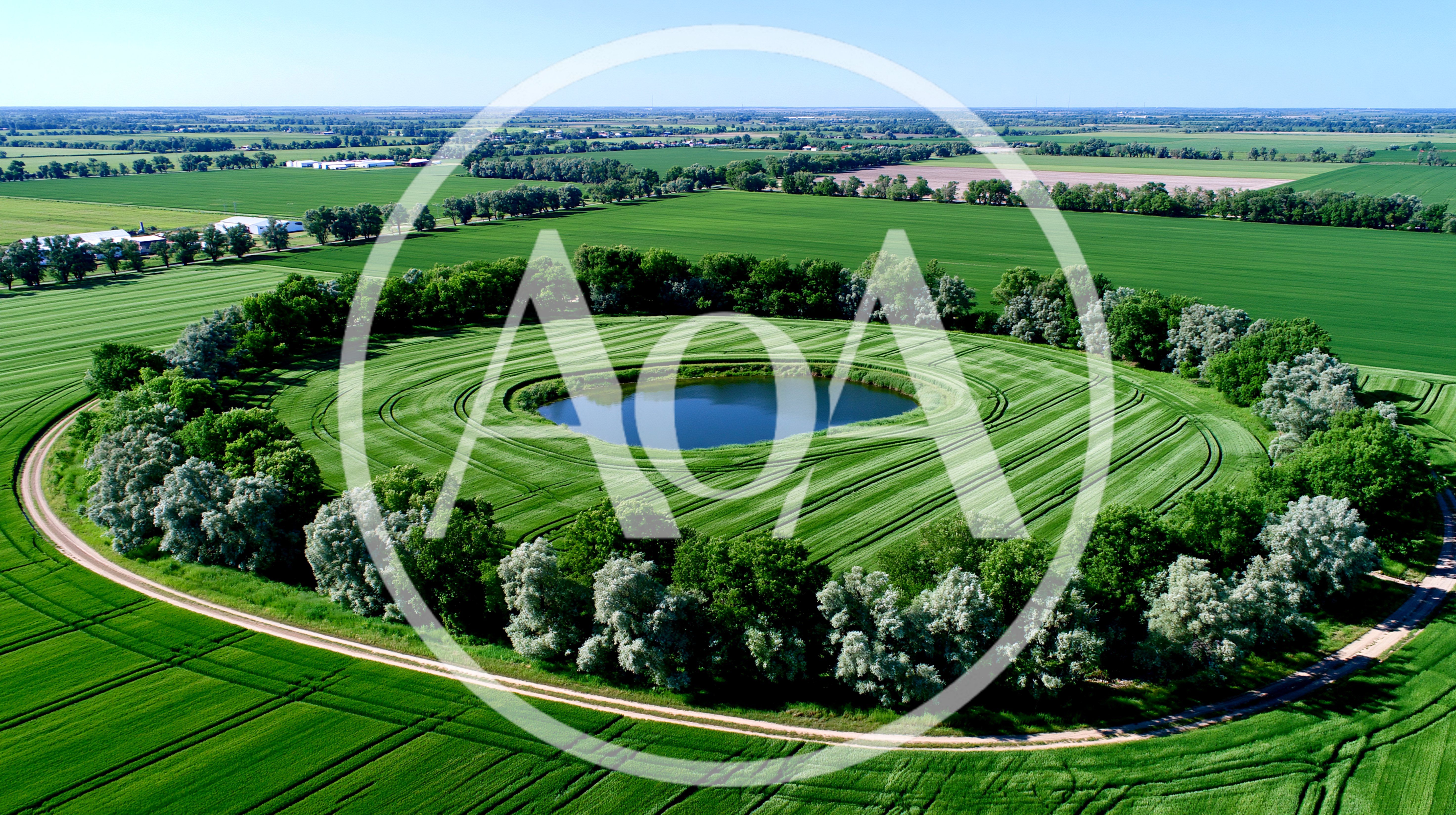 Aerial View Of A Circular Pond Surrounded By Trees