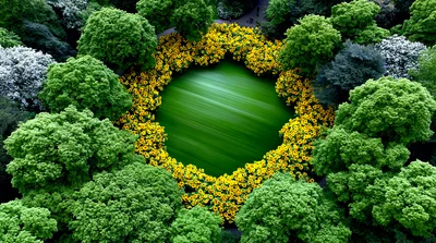 Aerial View Of A Circular Meadow Surrounded By Flowers