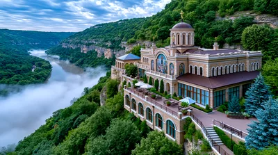 Aerial View Of Tipova Monastery Overlooking Dniester River