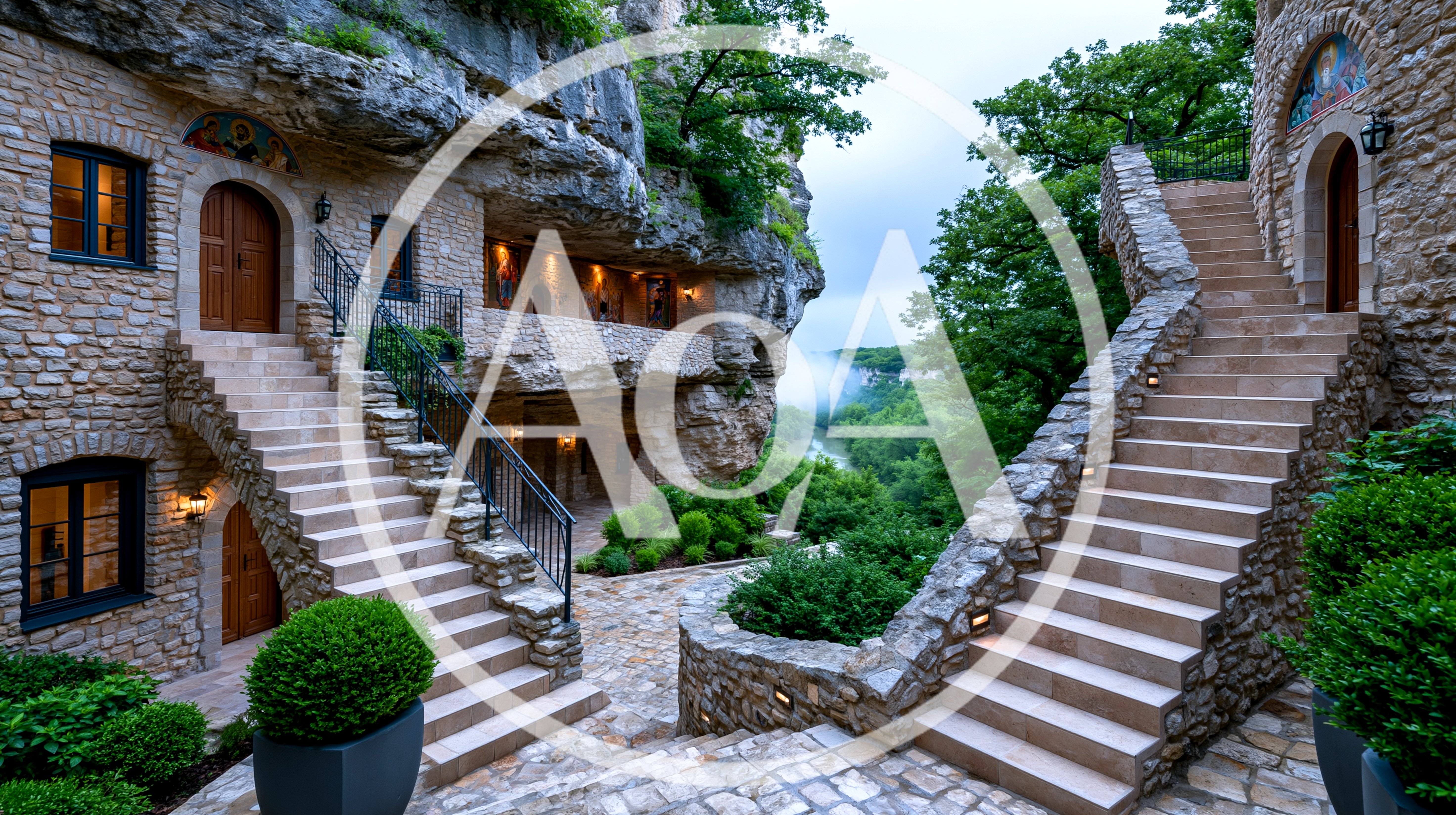 Stone Monastery Built Into A Rocky Cliffside