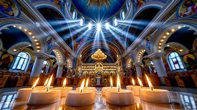 Lit Candles Inside An Ornate Orthodox Church
