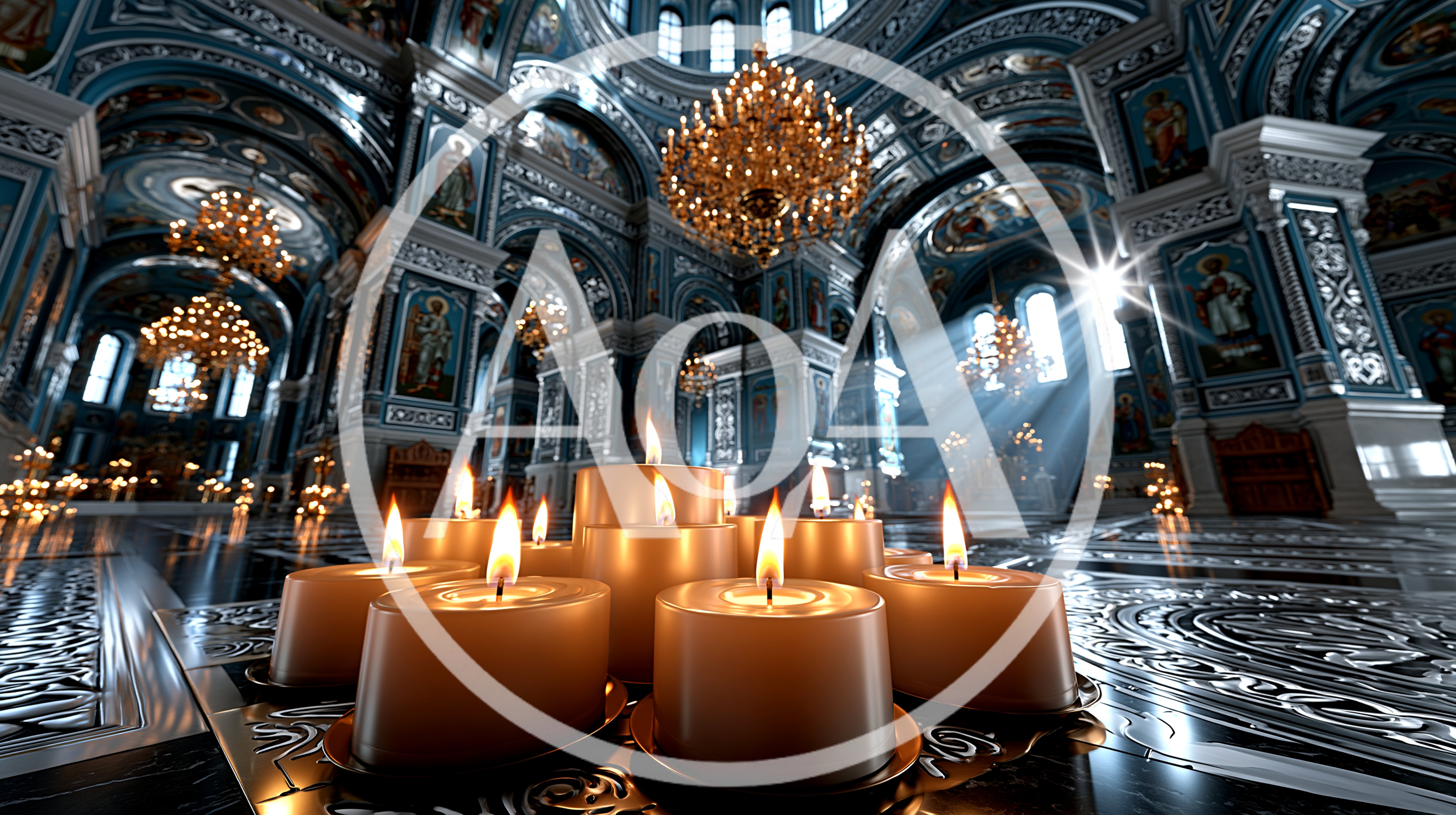 Lit Candles In An Ornate Orthodox Cathedral