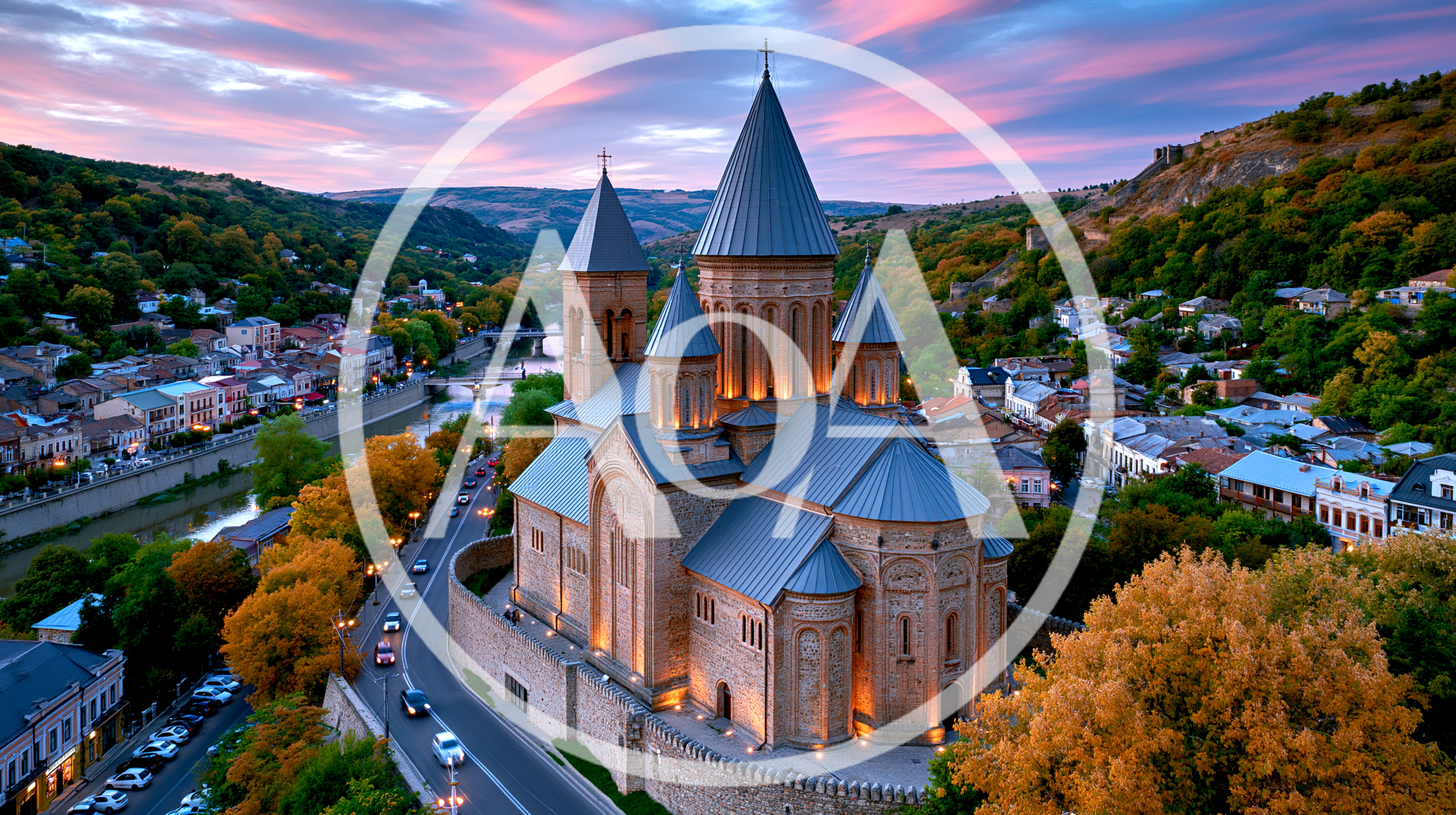 Aerial View of Metekhi Church in Tbilisi Georgia