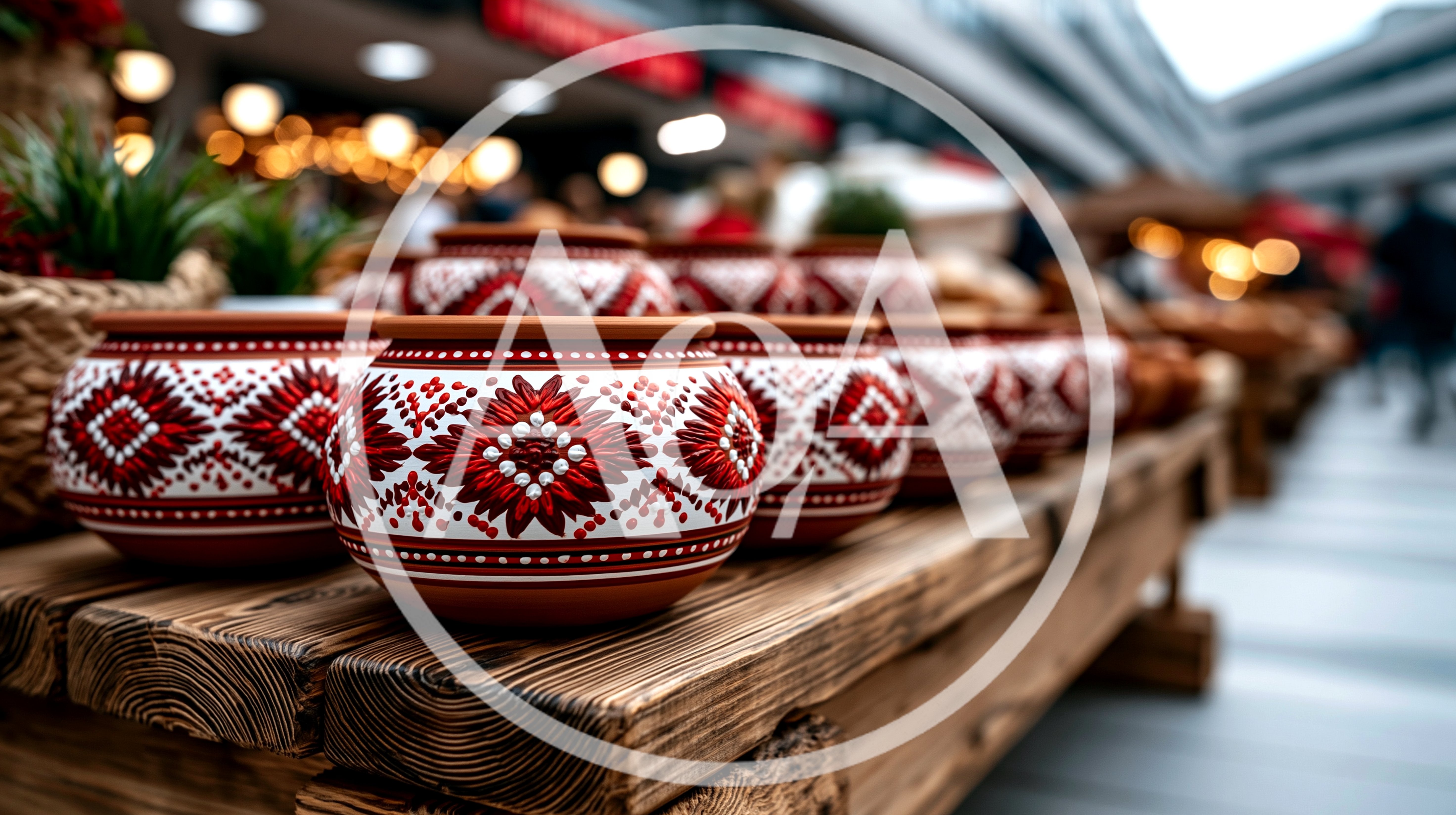 Traditional Clay Pots With Red And White Patterns