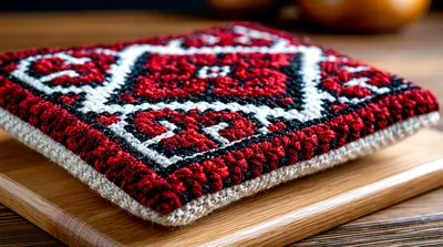 Handmade Crocheted Potholder With Traditional Geometric Pattern