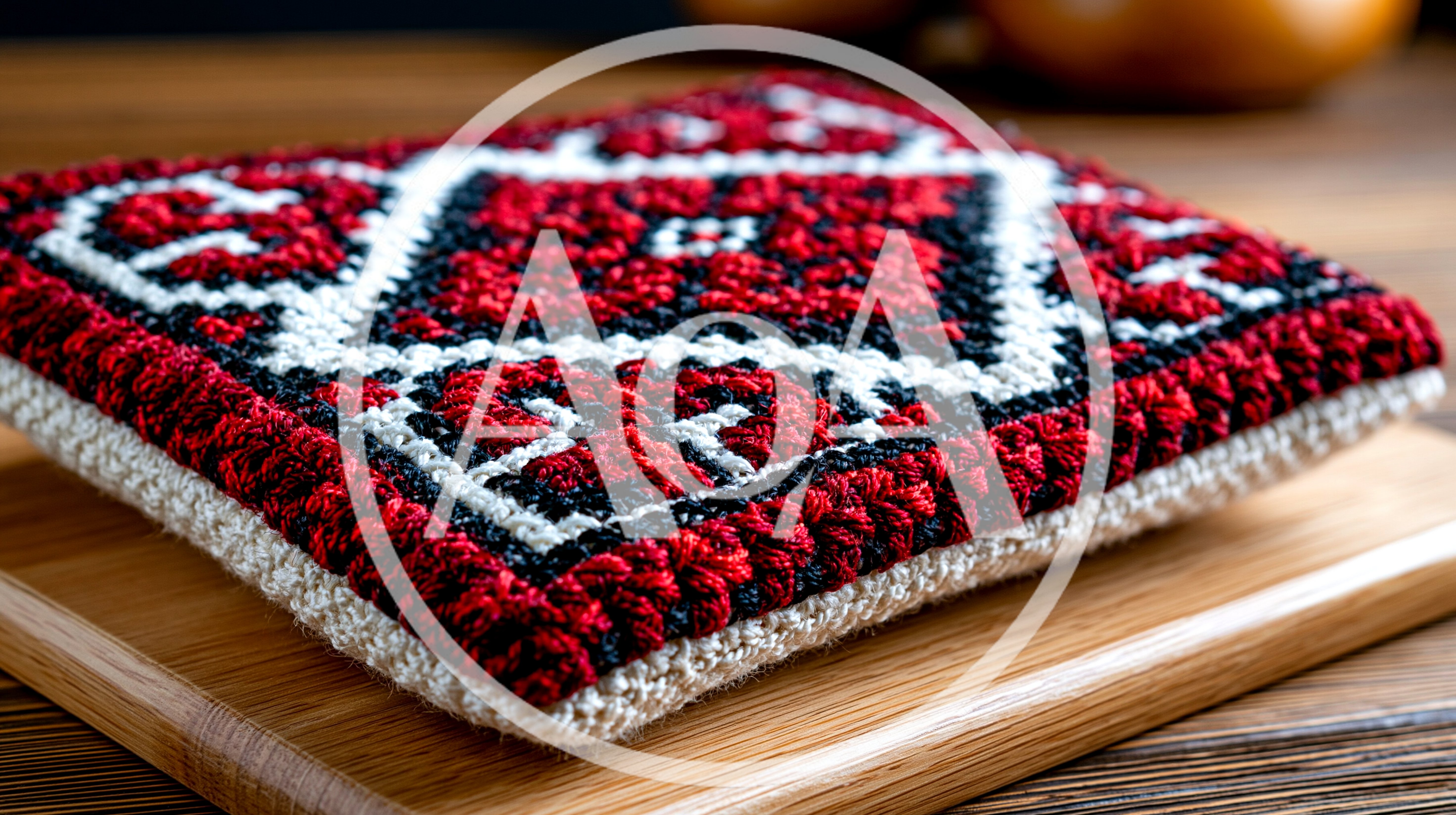 Handmade Crocheted Potholder With Traditional Geometric Pattern