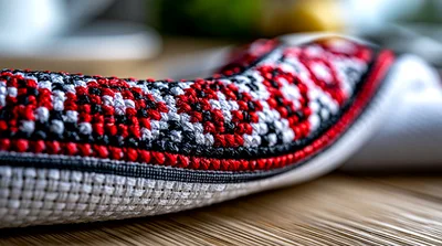 Close Up Of Traditional Ukrainian Cross Stitch Embroidery
