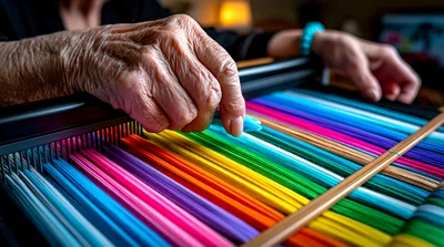 Elderly Person Organizing Colorful Paper Strips for Quilling