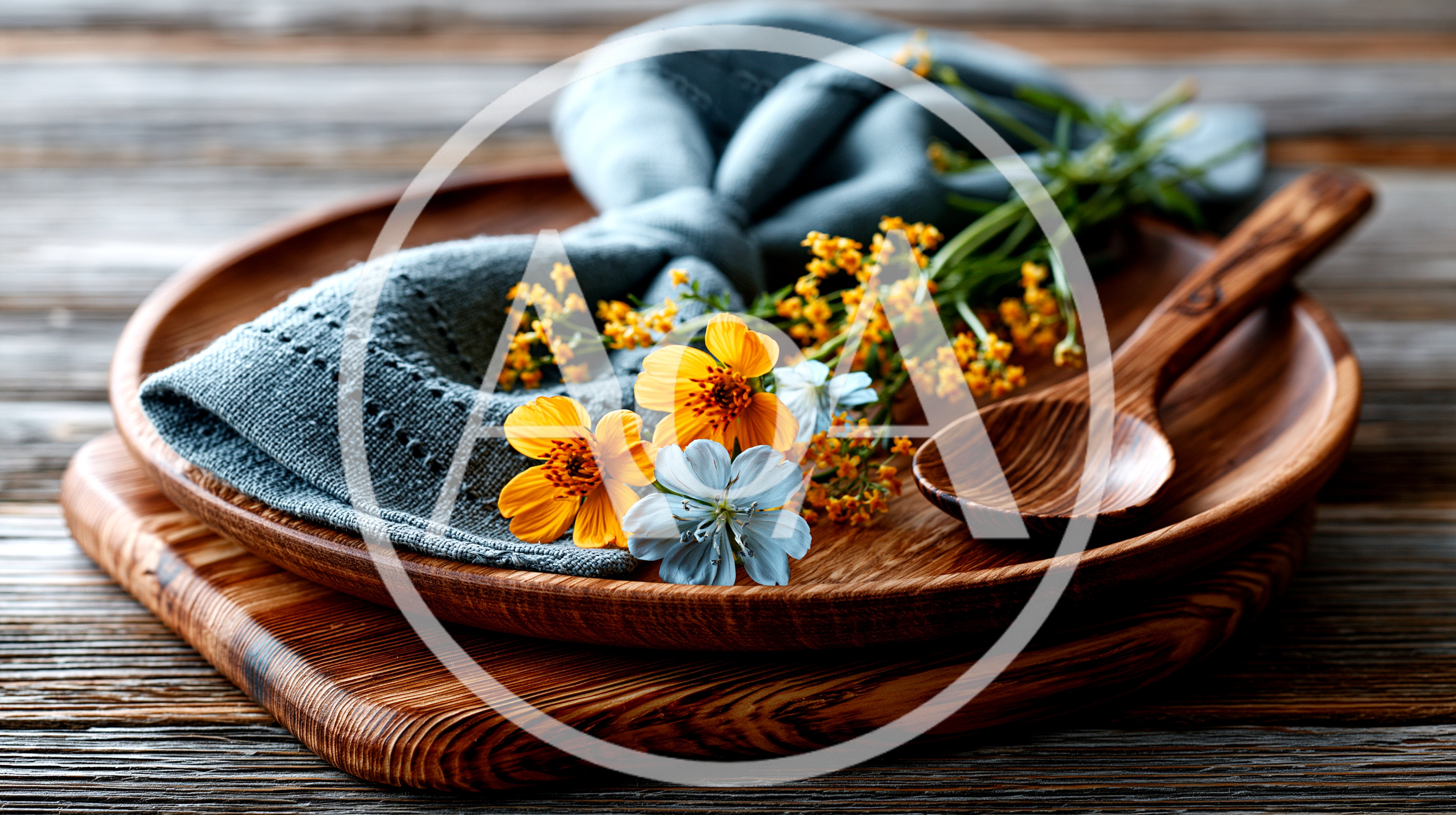 Rustic Wooden Plate With Napkin And Wildflowers