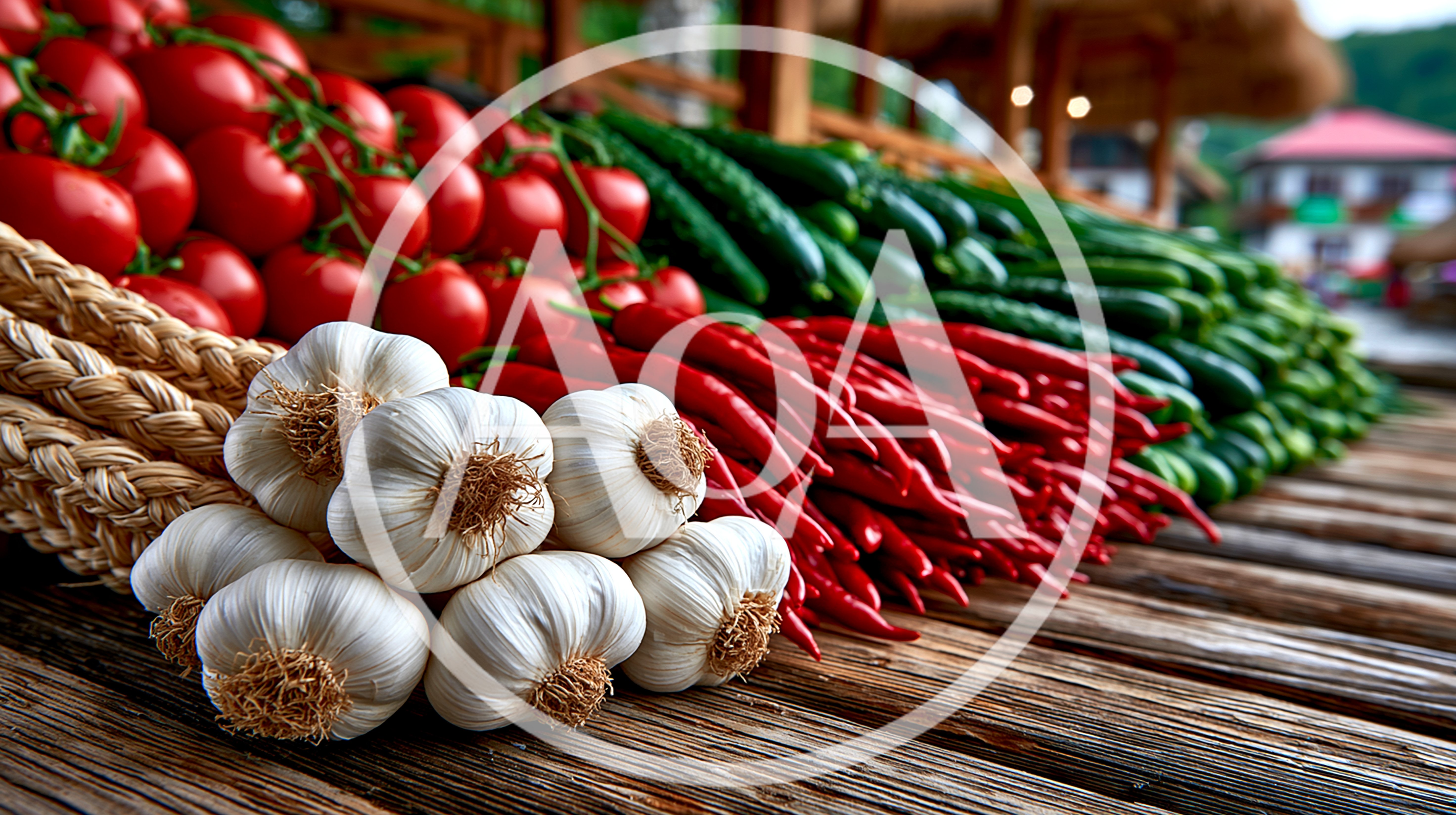 Fresh Vegetables Displayed On A Rustic Wooden Table