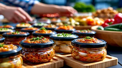 Assorted Gourmet Appetizers In Glass Jars