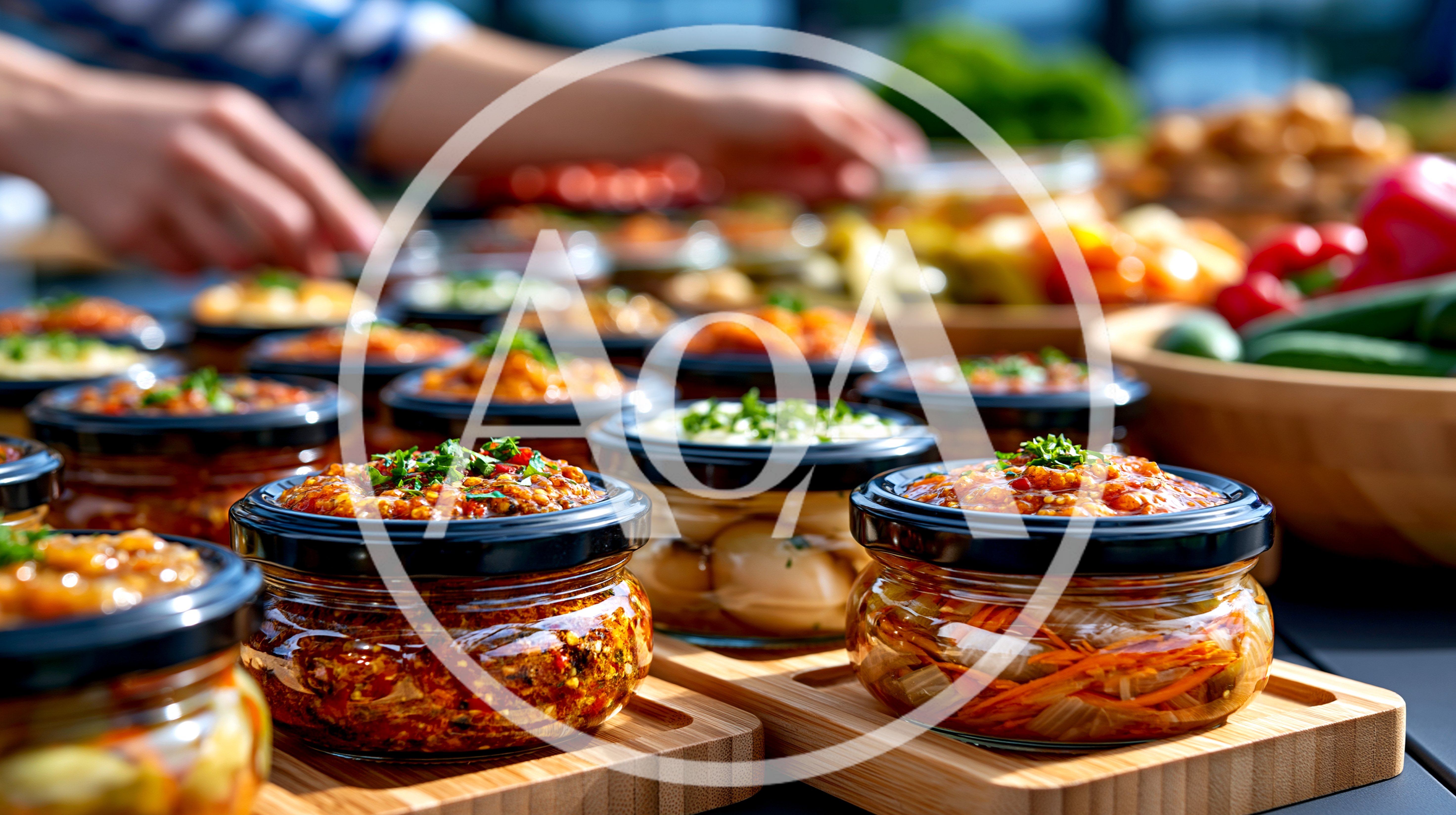 Assorted Gourmet Appetizers In Glass Jars