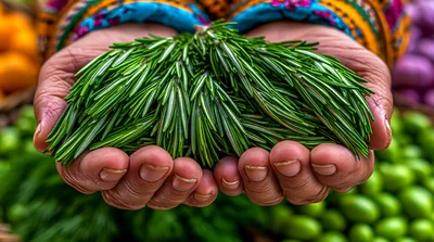 Hands Holding Freshly Harvested Rosemary Sprigs