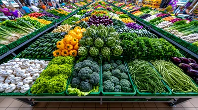 Fresh Vegetables Displayed In A Grocery Store