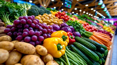 Fresh Organic Produce Display At A Grocery Store