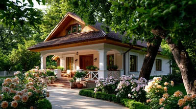 Beautiful Country House With Lush Garden And Roses