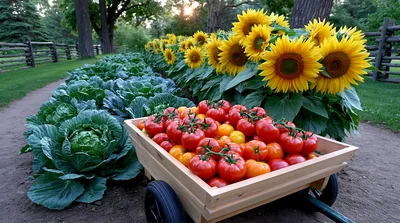 Wooden Wheelbarrow Filled With Freshly Harvested Tomatoes