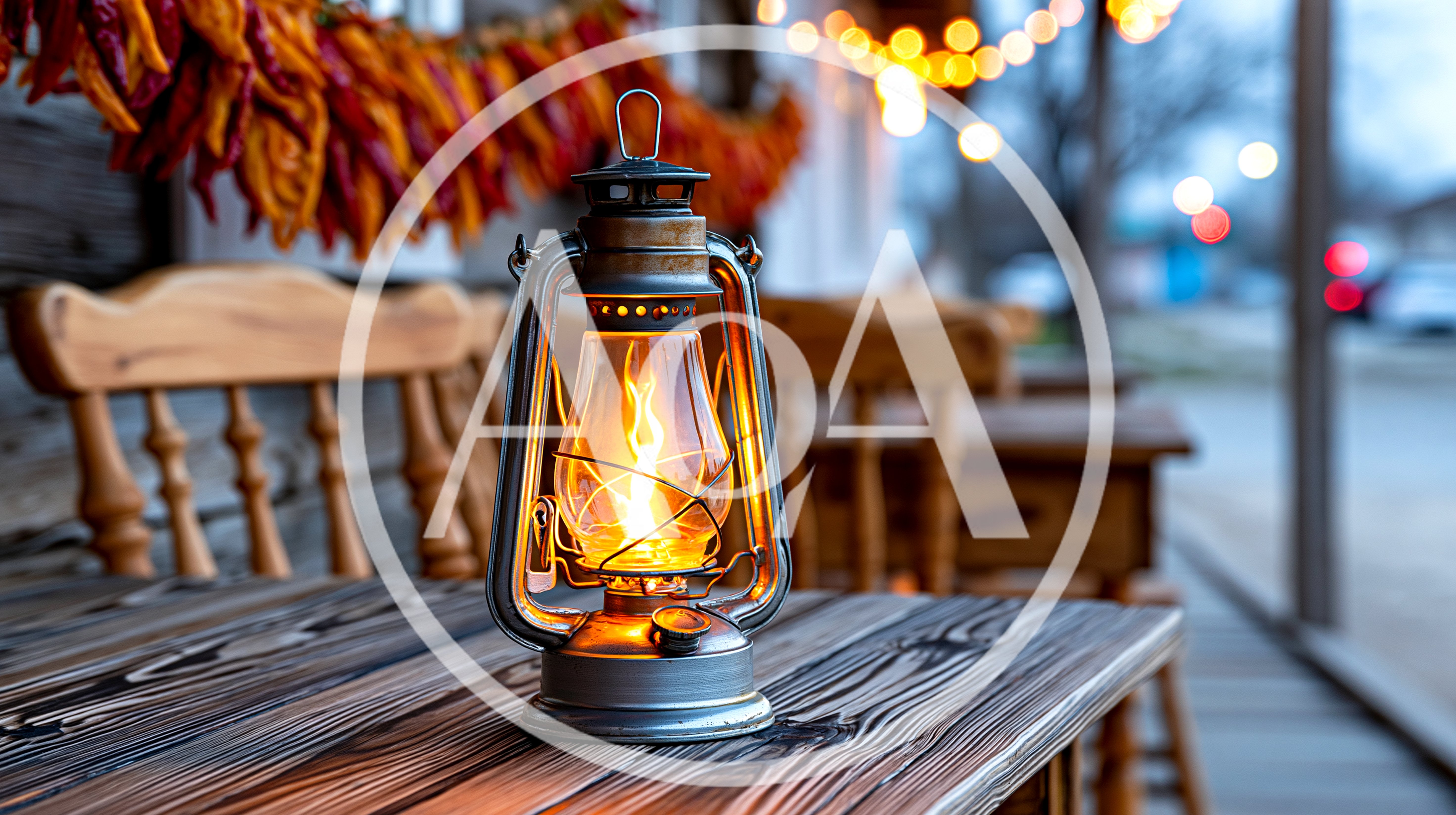 Vintage Oil Lantern Glowing On A Rustic Wooden Table