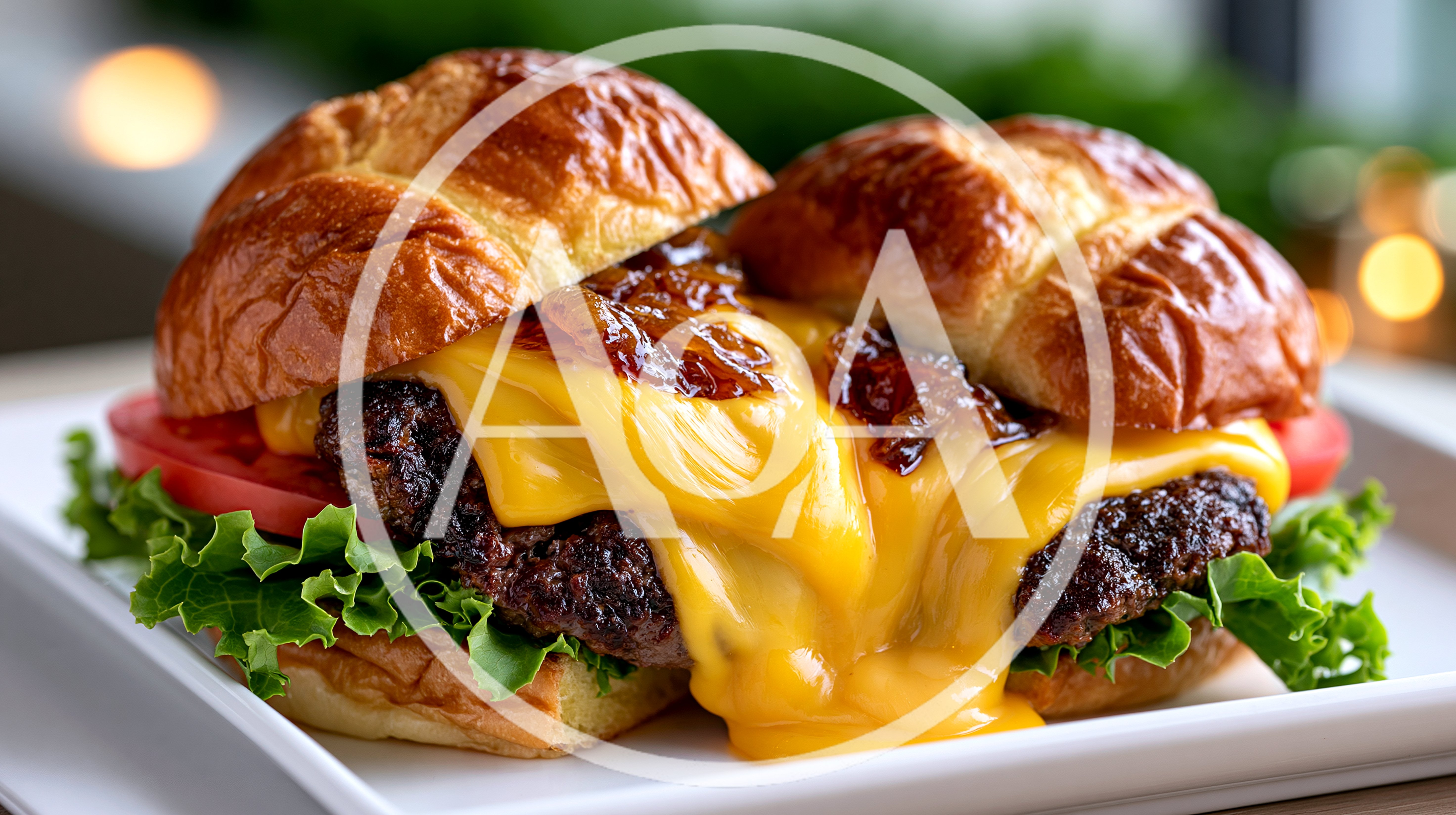 Gourmet Cheeseburger With Melted Cheese And Caramelized Onions