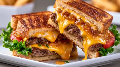 Gourmet Patty Melt Sandwich With Melted Cheese