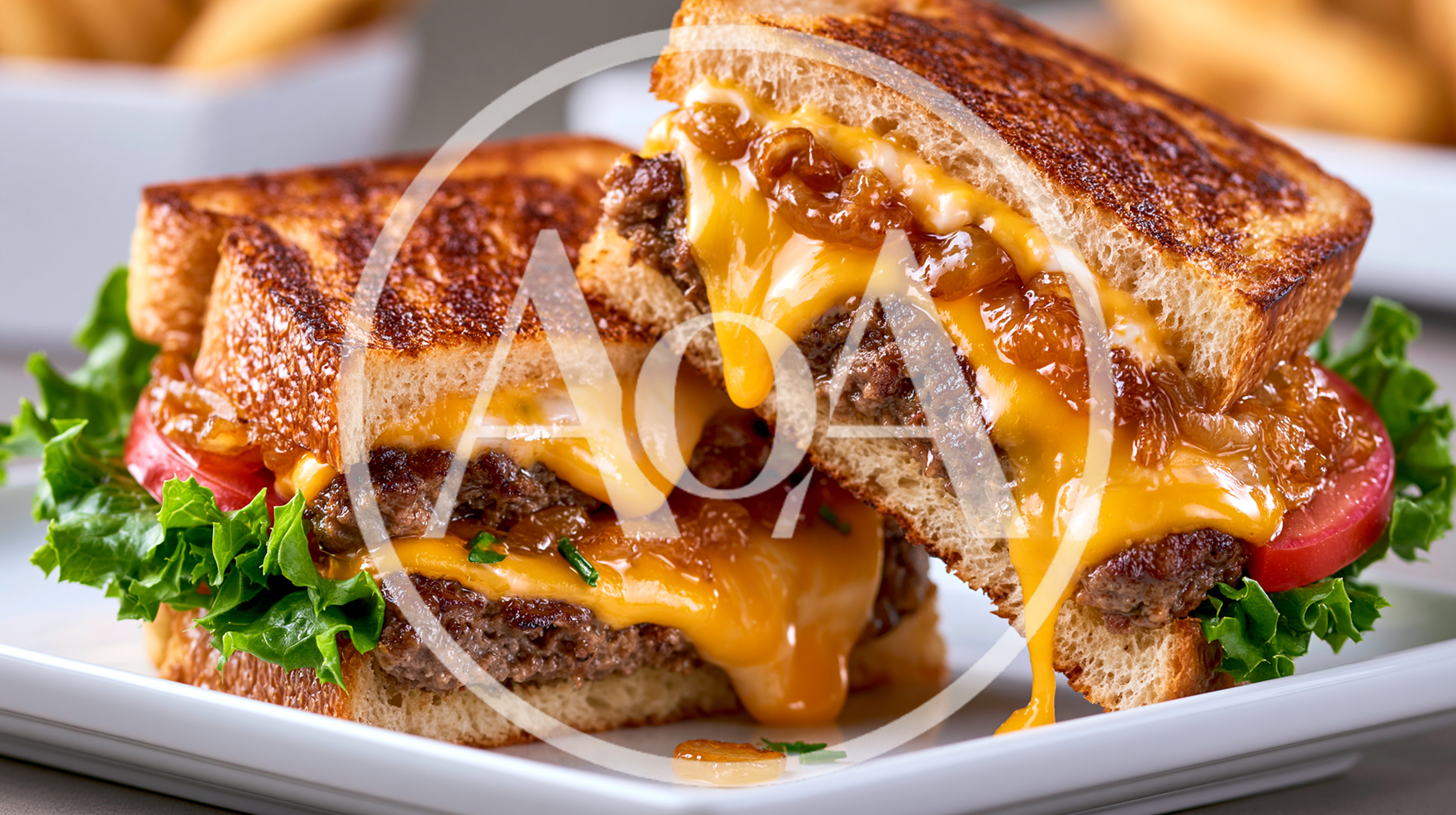 Gourmet Patty Melt Sandwich With Melted Cheese