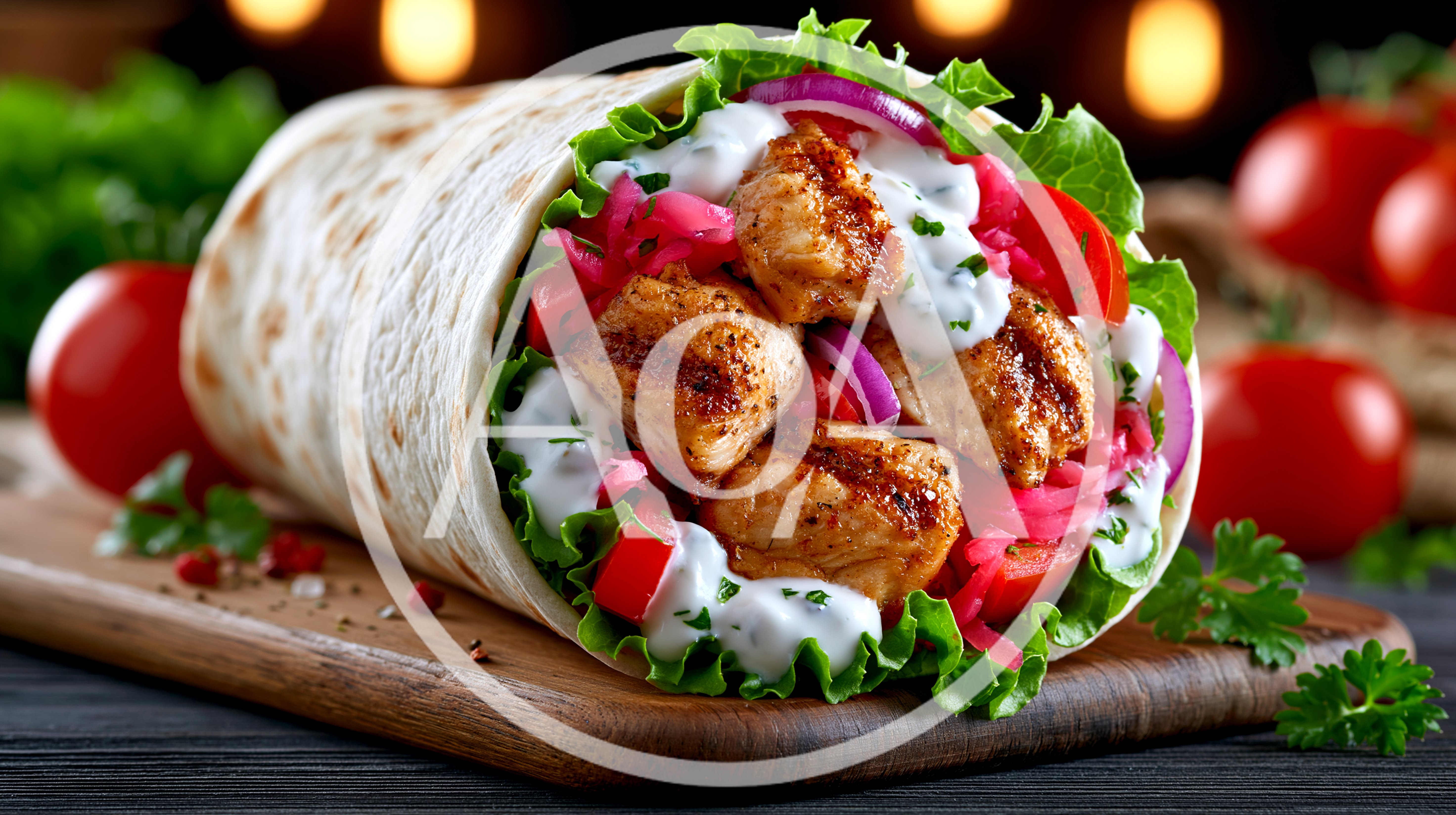 Grilled Chicken Wrap With Fresh Vegetables And Sauce