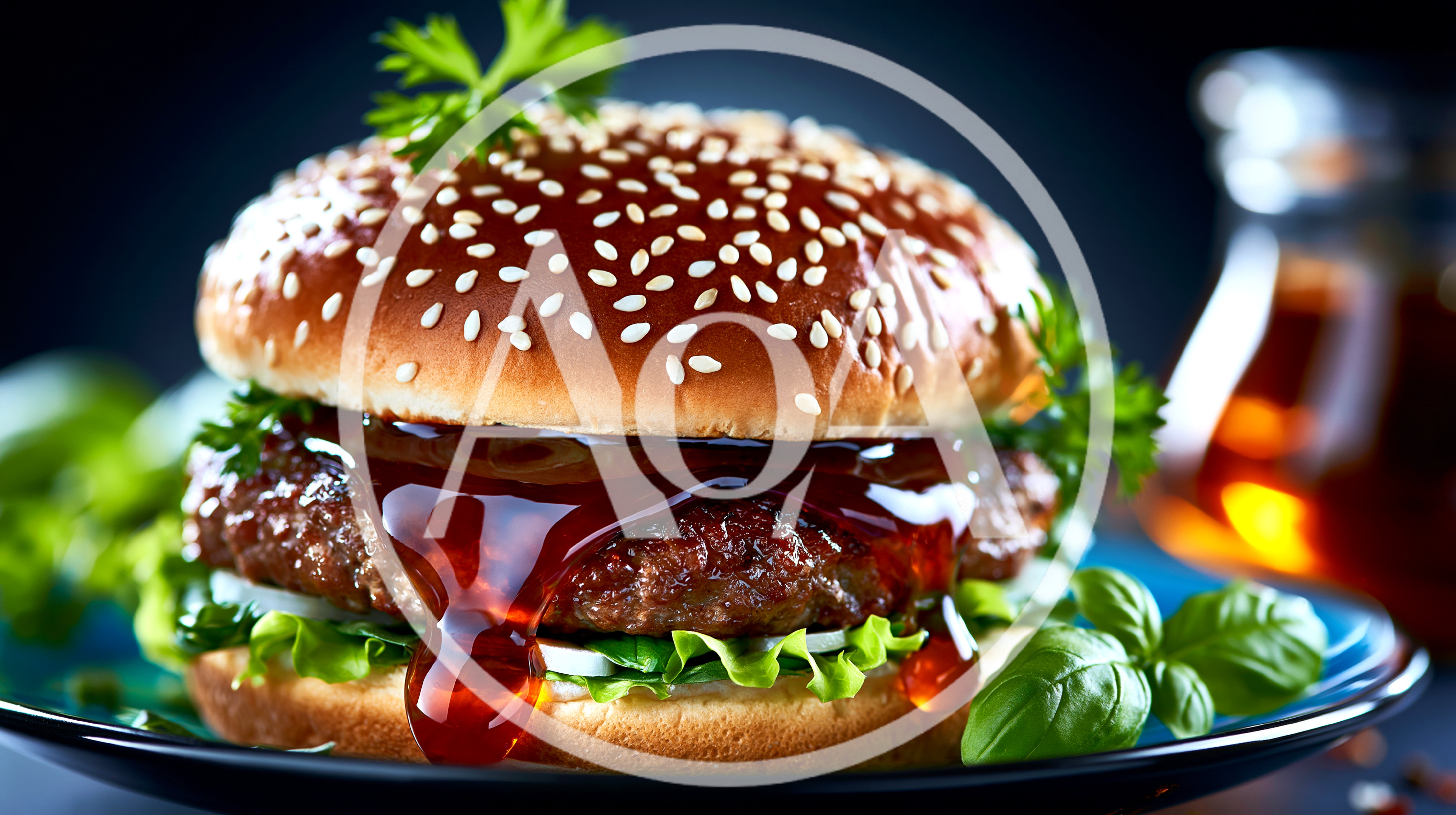 Gourmet Beef Burger With Barbecue Sauce On Plate