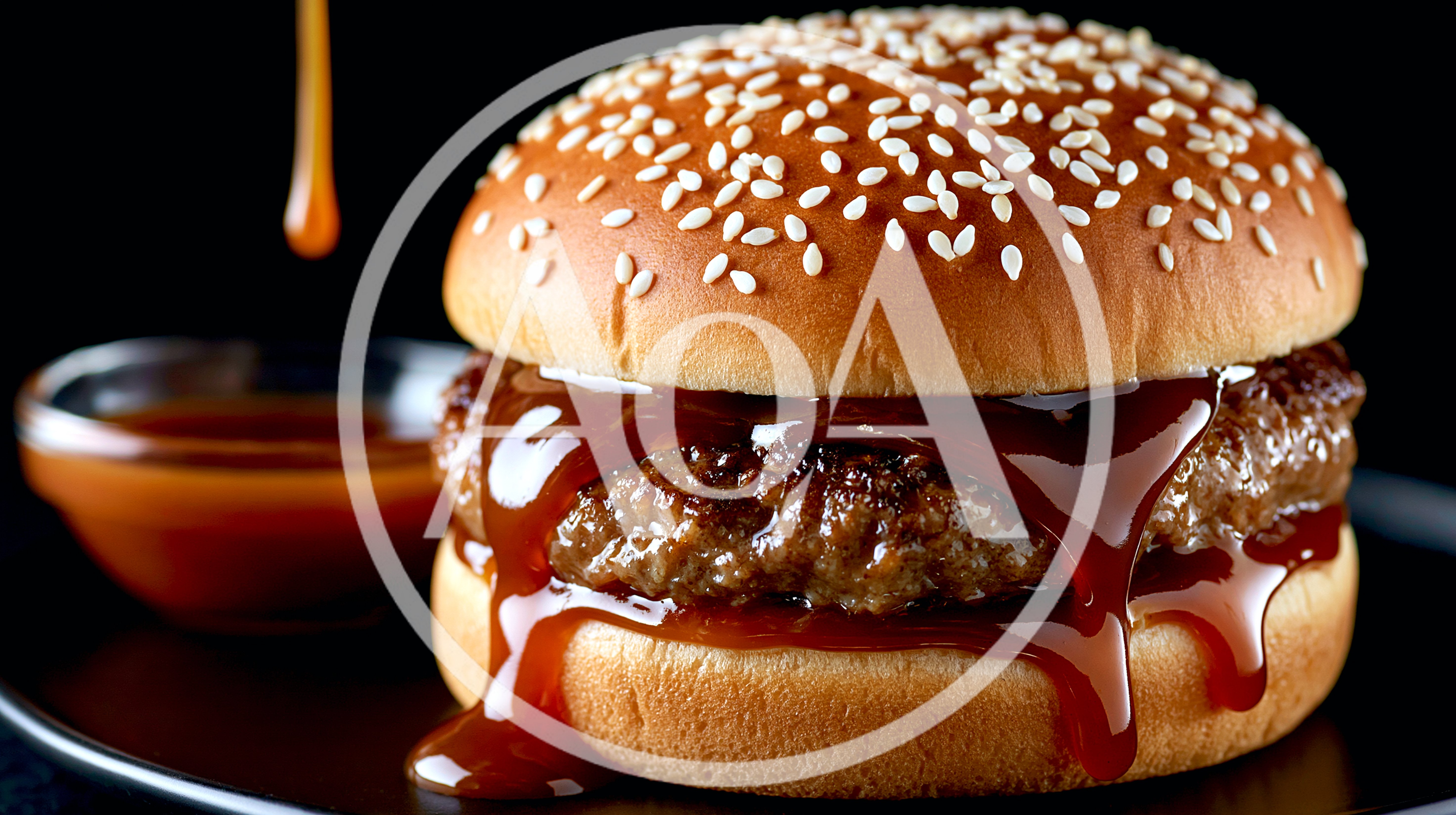 Juicy Beef Burger Drizzled With Thick Barbecue Sauce
