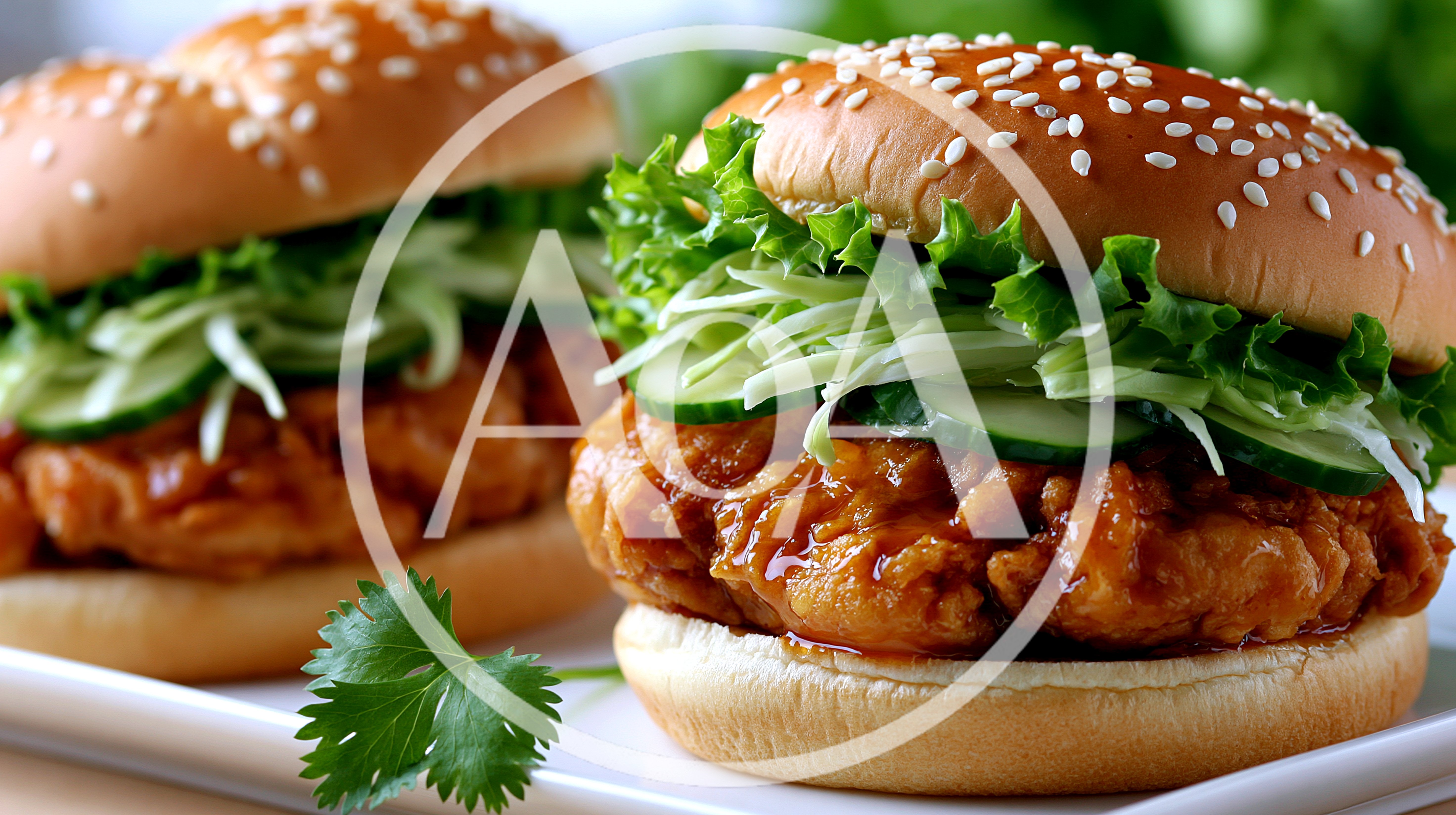 Two Crispy Fried Chicken Sandwiches On A Platter
