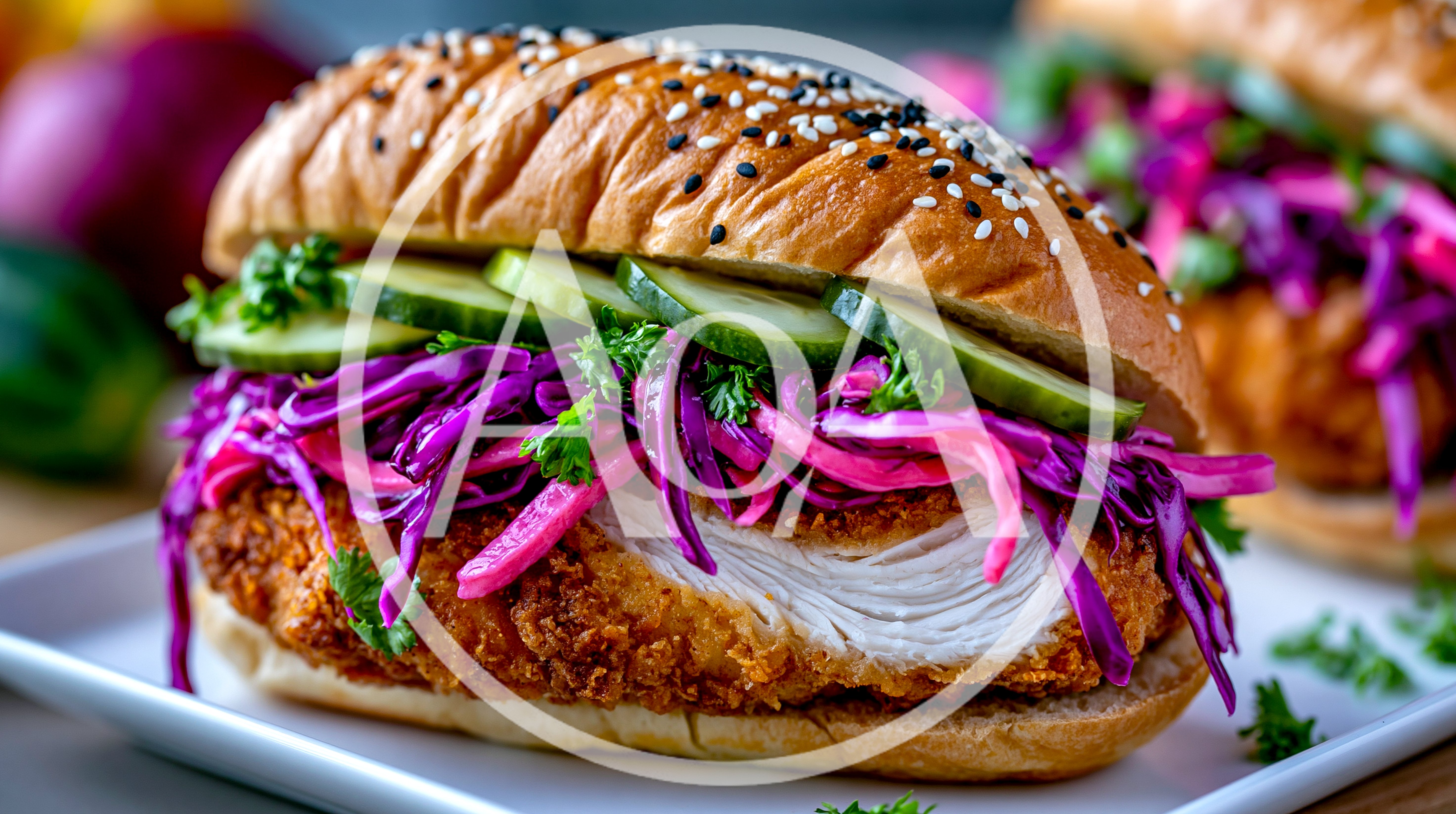 Crispy Fried Chicken Sandwich With Purple Cabbage Slaw