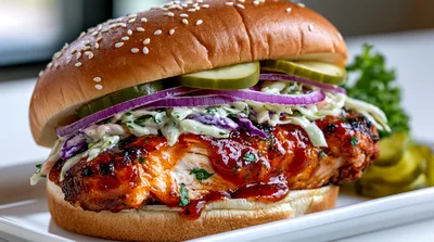 Grilled BBQ Chicken Sandwich with Coleslaw