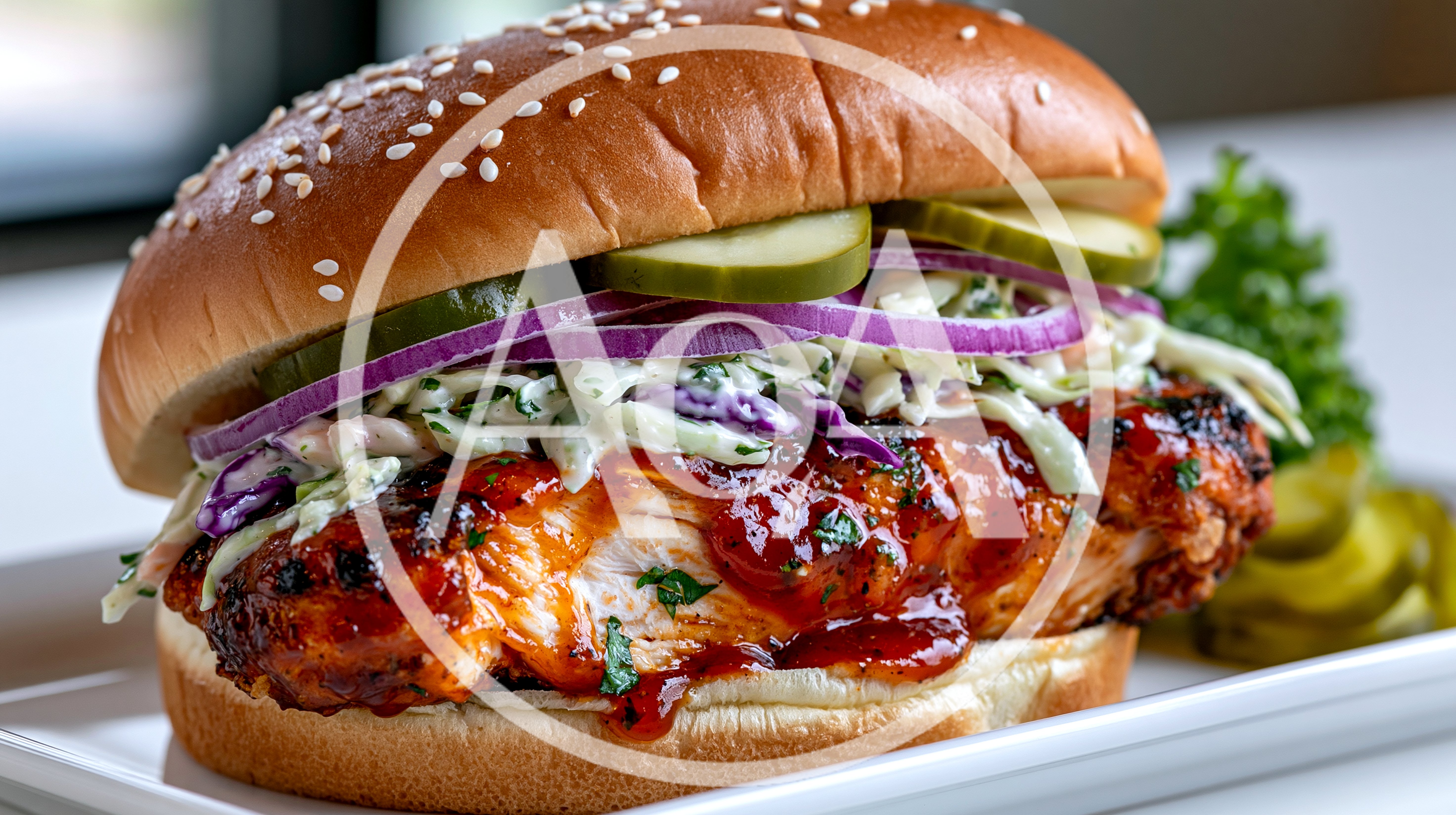 Grilled BBQ Chicken Sandwich with Coleslaw