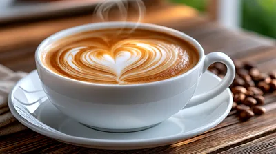Steaming Latte With Heart Shaped Foam Art