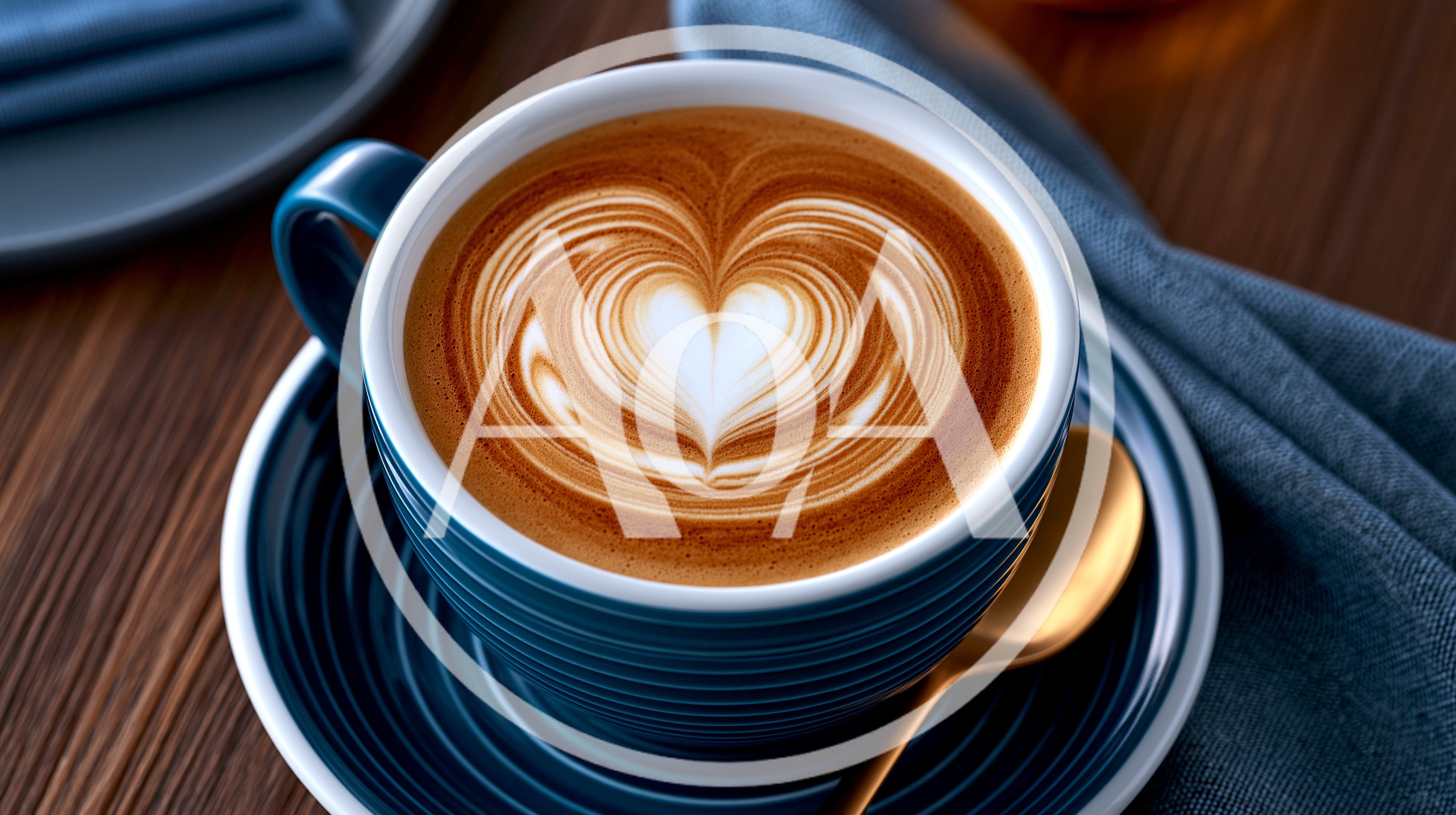 Blue Ceramic Cup With Heart Latte Art