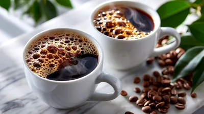 Two Cups Of Freshly Brewed Hot Coffee