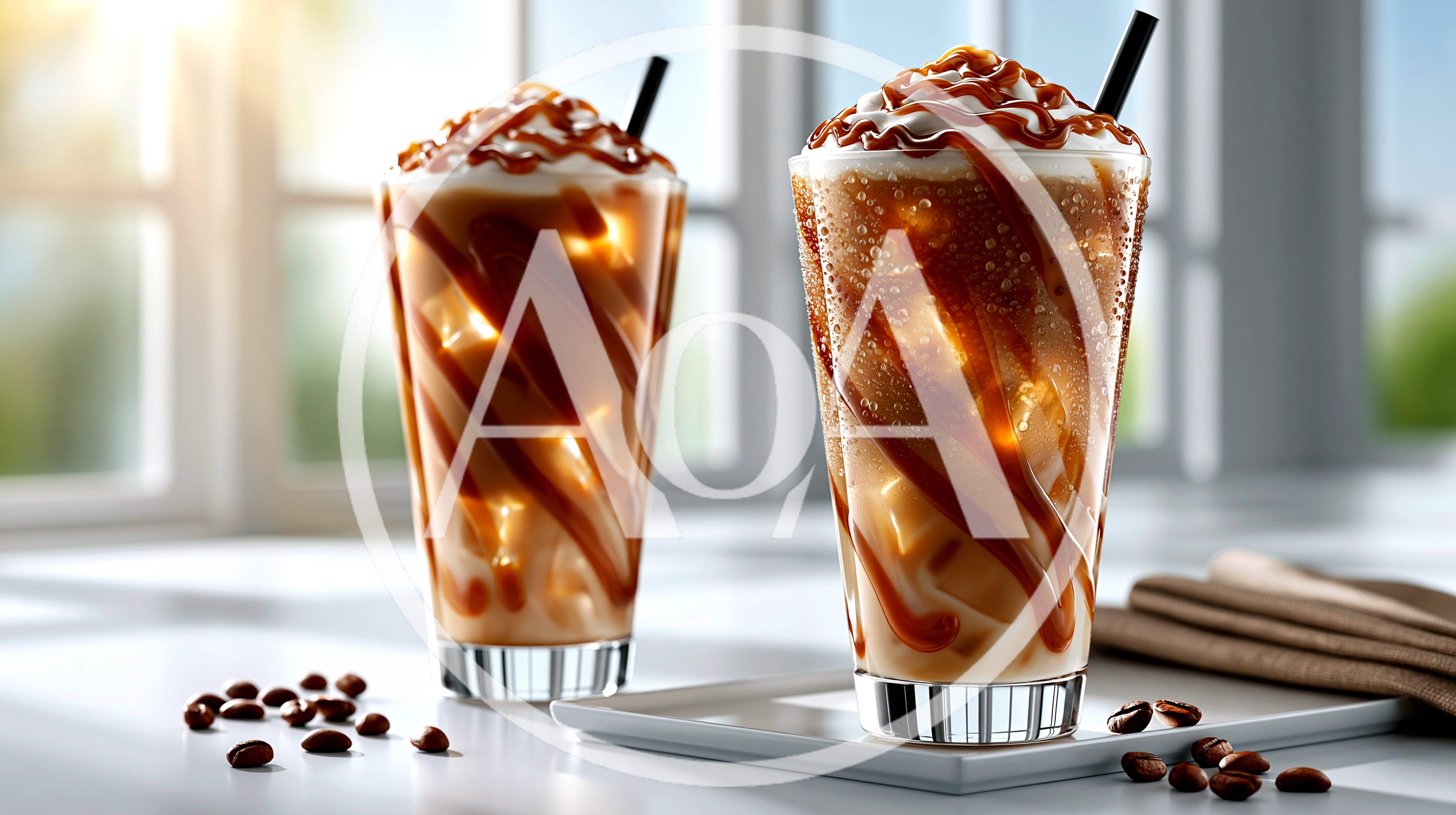 Two Glasses Of Iced Caramel Coffee