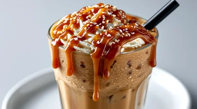 Iced Caramel Coffee Frappe With Whipped Cream