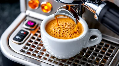 Espresso Machine Brewing Fresh Coffee Into A Cup