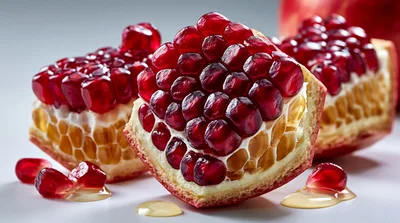 Fresh Pomegranate Segments With Juicy Arils And Honey